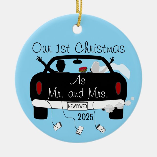 First Christmas Married Couple Ceramic Tree Decoration (Front)