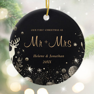 First Christmas Married Couple Modern Elegant Ceramic Tree Decoration