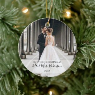 First Christmas Married Couple Photo Ceramic Tree Decoration
