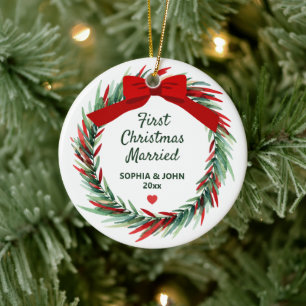First Christmas Married Couple Wedding Gift Ceramic Tree Decoration