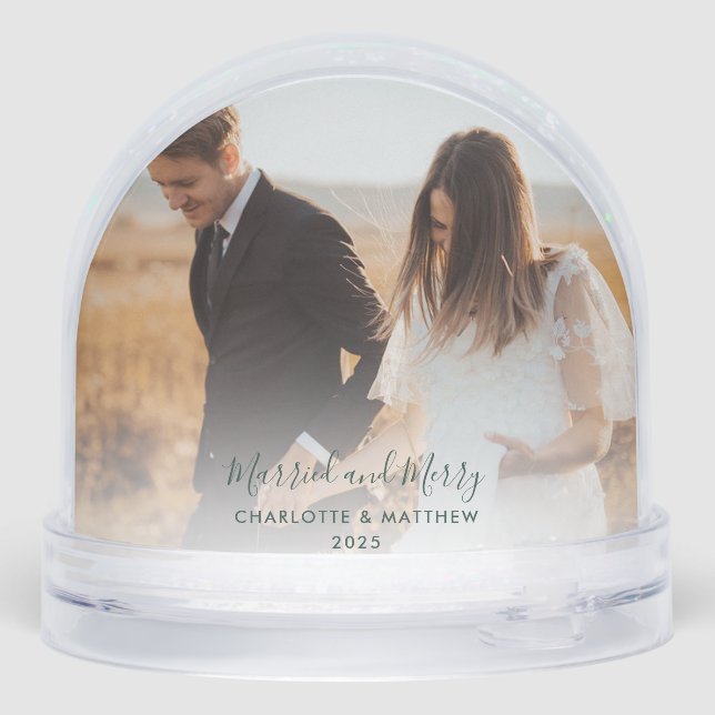 First Christmas Married Couple Wedding Photos Snowglobe (Back)