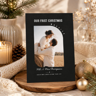 First Christmas Married Curved Photo Holiday Card