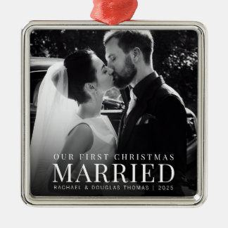 First Christmas Married | Custom Newlywed Photo Metal Tree Decoration