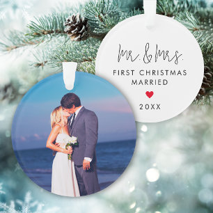 First Christmas Married Custom Photo Christmas Ornament