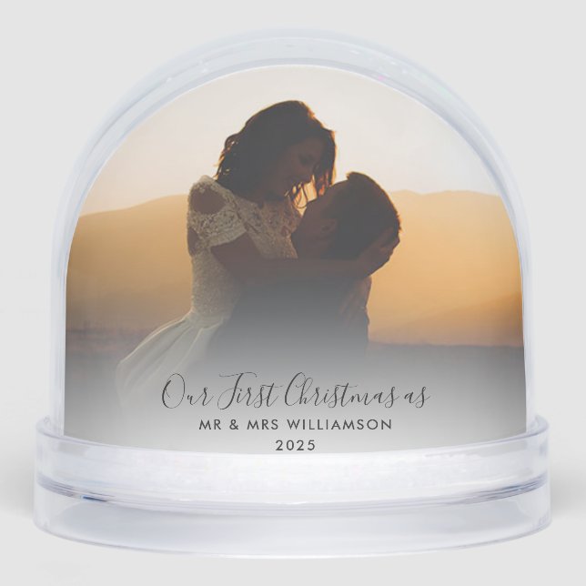 First Christmas Married Cute Couple Photos Custom Snowglobe (Front)