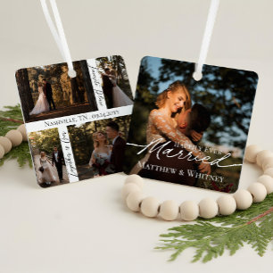 First Christmas Married Elegant Photo Keepsake Metal Tree Decoration