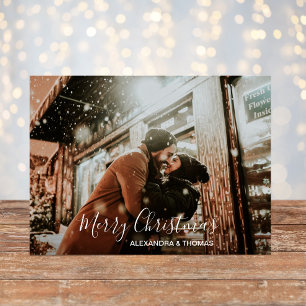 First Christmas Married Engaged White PHOTO Holiday Postcard