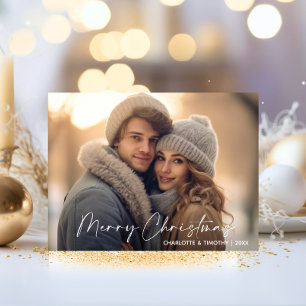 First Christmas Married Engaged White   PHOTO Holiday Postcard