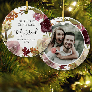 First Christmas Married Floral Ceramic Tree Decoration