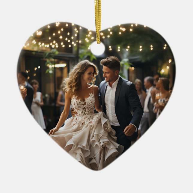 First Christmas Married Heart Shape Ceramic Tree Decoration (Front)