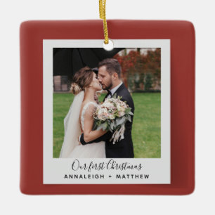 First Christmas Married Holiday Photo Ceramic Ornament
