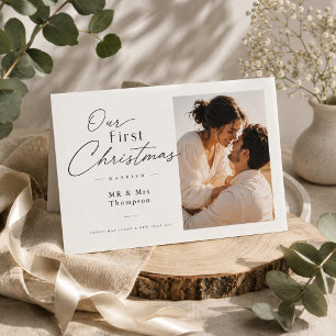 First Christmas Married Horizontal Newlywed Photo Holiday Card
