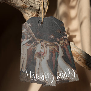 First Christmas Married Minimal Typography Photo Gift Tags