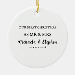 First Christmas Married Minimalist Photo Ceramic Tree Decoration