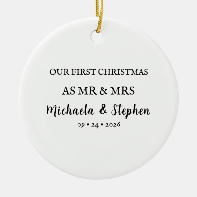 First Christmas Married Minimalist Photo Ceramic Tree Decoration (Front)