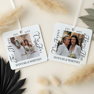 First Christmas Married Modern Couples Photo Metal Tree Decoration