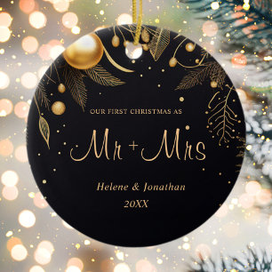 First Christmas Married Modern Elegant Couple Ceramic Tree Decoration