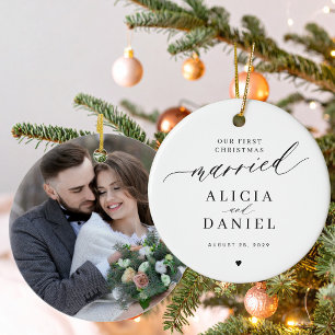 First Christmas married modern photo Ceramic Tree Decoration