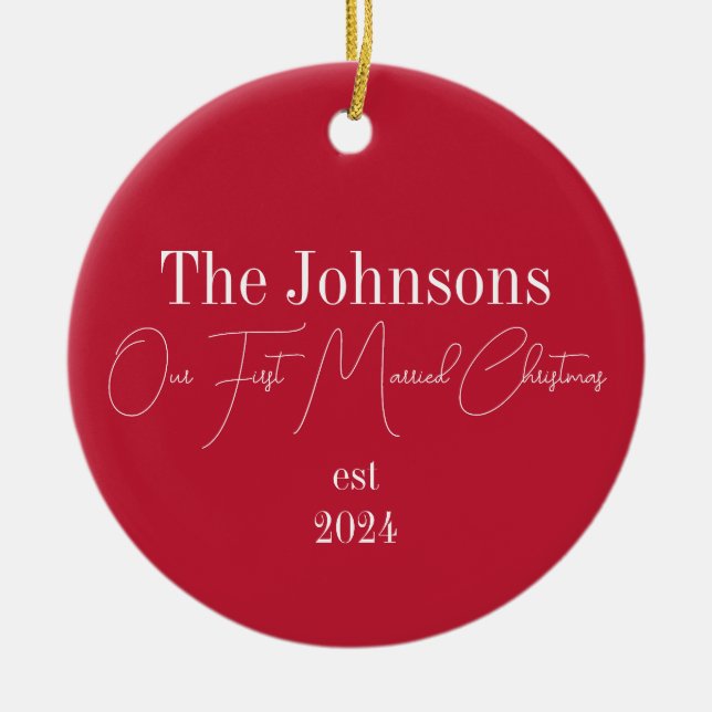 First Christmas Married Modern Typography Ceramic Tree Decoration (Front)