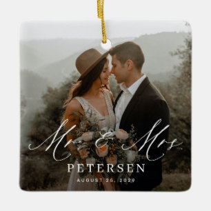 First Christmas married Mr and Mrs 2 photo Ceramic Ornament