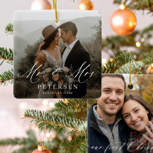 First Christmas married Mr and Mrs 2 photo Ceramic Ornament