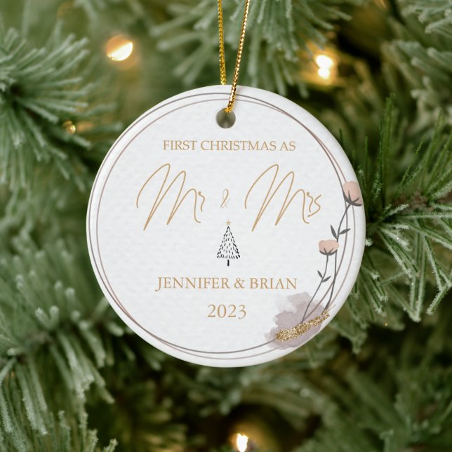 First Christmas Married Mr and Mrs Christmas  Ceramic Tree Decoration (Tree)