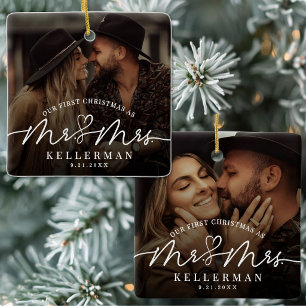 First Christmas Married Mr And Mrs Photo Ceramic Ornament
