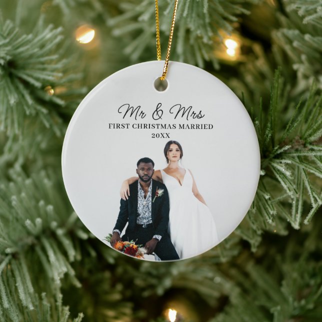First Christmas Married Mr And Mrs Photo  Ceramic Tree Decoration (Tree)