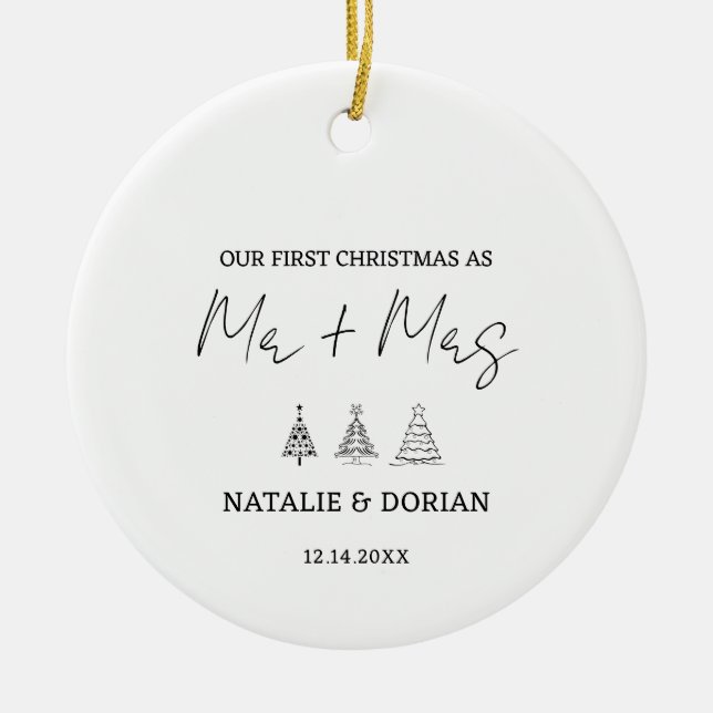 First Christmas Married Mr and Mrs Tree Christmas Ceramic Tree Decoration (Front)