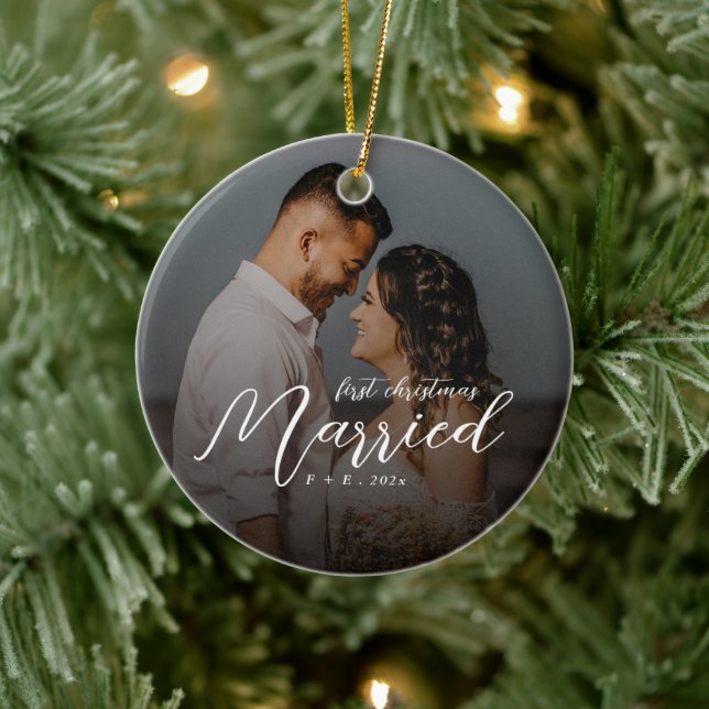 First Christmas Married Mr Mrs Newlywed Ceramic Tree Decoration (Tree)