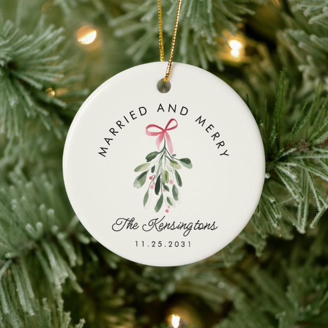 First Christmas Married Mr. & Mrs. Photo  Ceramic Tree Decoration (Tree)