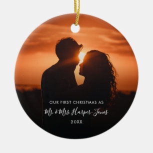 First Christmas Married Mr & Mrs Photo Ceramic Tree Decoration