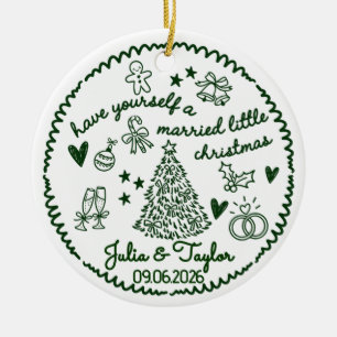 First Christmas Married Names & Wedding Date Ceramic Tree Decoration