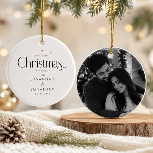 First Christmas Married Newlywed Minimalist Photo Ceramic Tree Decoration