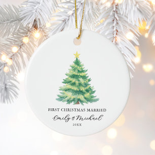 First Christmas Married Newlywed Photo Ceramic Tree Decoration