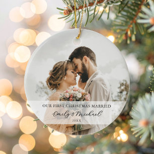 First Christmas Married Newlywed Photo Ceramic Tree Decoration