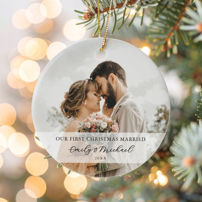 First Christmas Married Newlywed Photo Ceramic Tree Decoration (Creator Uploaded)