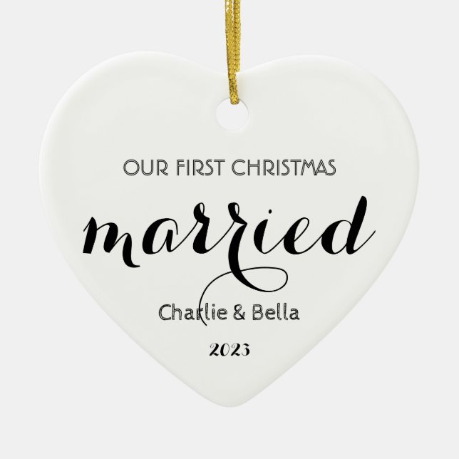 First Christmas Married Ornament - Wedding Keepsak (Front)