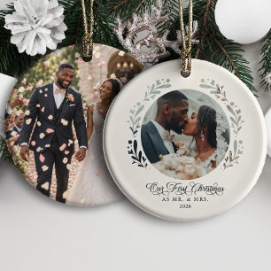 First Christmas Married Paper Cutout Photo Ceramic Tree Decoration