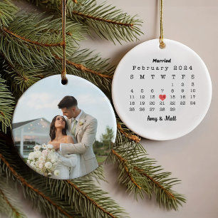 First Christmas Married Photo and Date Ceramic Ornament
