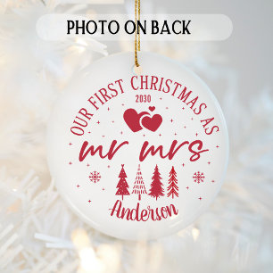 First Christmas Married Photo and Date Ceramic Tree Decoration
