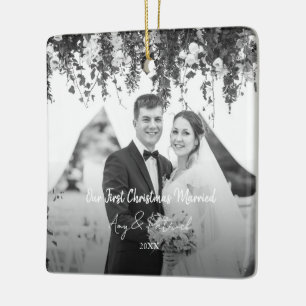 First Christmas Married Photo  Ceramic Ornament