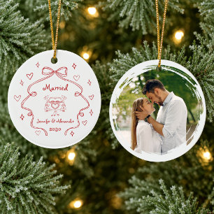First Christmas Married Photo  Ceramic Tree Decoration