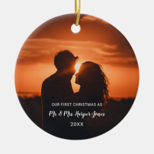 First Christmas Married Photo Ceramic Tree Decoration