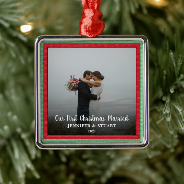 First Christmas married photo couple holiday Metal Tree Decoration (Tree)