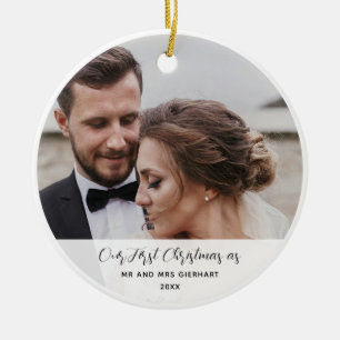 First Christmas Married Photo Elegant Keepsake Ceramic Tree Decoration
