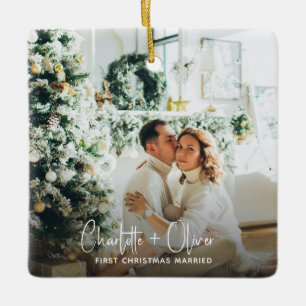 First Christmas Married Photo Keepsake Ceramic Ornament