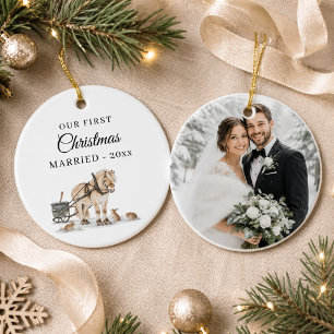 First Christmas Married Photo Winter Horse Ceramic Tree Decoration