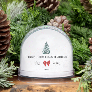 First Christmas Married Red Bow Coquette Keepsake Snowglobe
