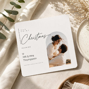 First Christmas Married Rounded Corner Photo Holiday Card